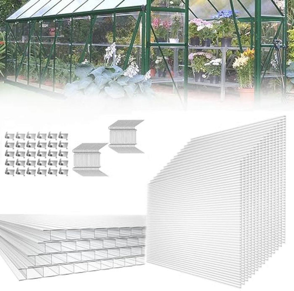 Dubbelwandige polycarbonaat platen 4 mm - Transparante holle kamerplaten voor broeikassen en tuin, 14 stuks, 10,25 m²