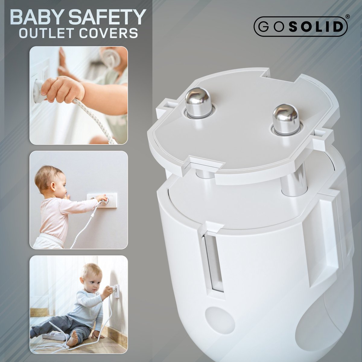 GO SOLID! ® 12x Stopcontactbeveiliging - Kinderbeveiliging voor Stopcontacten - Stopcontactbeschermers voor Baby's & Kinderen - Wit – foto 2