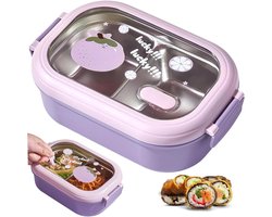 Gsedaox- Lunchbox-Bento Box -RVS Broodtrommel-Compartimenten-Volwassenen en Kinderen-Salade lunchbox-Paars