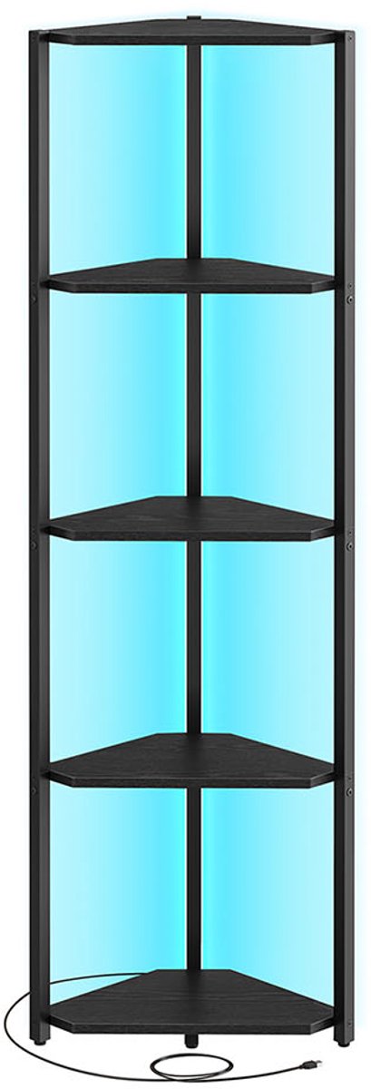 Hoekplank – 5 niveaus – Met LED-verlichting – Ebbenhoutzwart