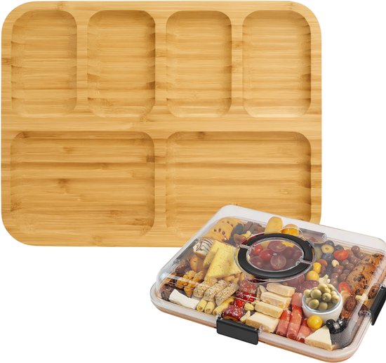 Planche à boissons en bois de Bamboe Latium avec couvercle et poignée - Planche à tapas de Luxe - Plateau de service - Livre électronique gratuit inclus - Cadeau de Noël pour femme ou homme