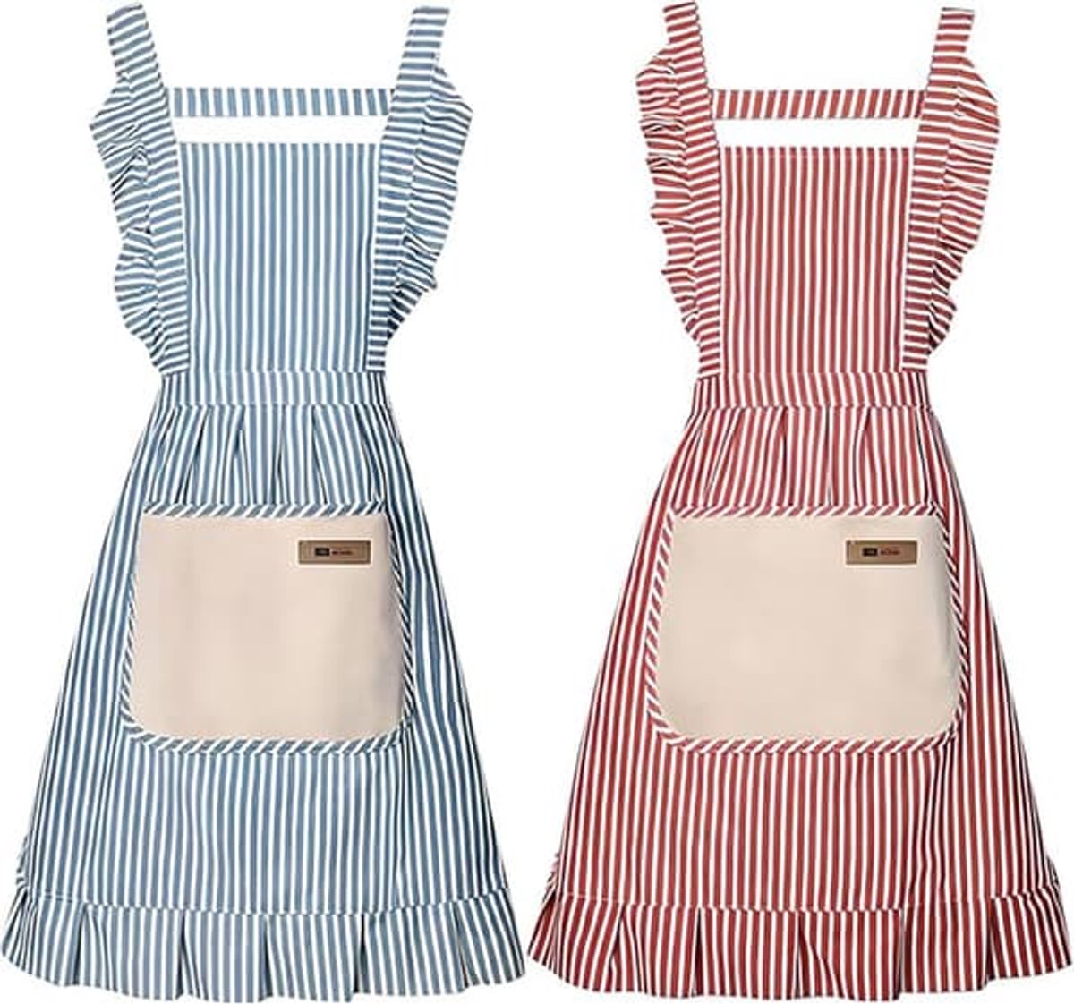 Schorten - Dames keukenschorten - Kookschorten - 2-pack - Katoen-linnenmix - Met zakken - 2 kleuren