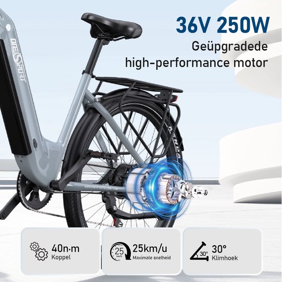 ONESPORT OT05 Elektrische Stadsfiets - Uitneembare 655Wh Accu - Tot 110 km Bereik - 27,5" - Shimano 7-Speed - Hydraulische Remmen - Grijs van ONESPORT — afbeelding 3