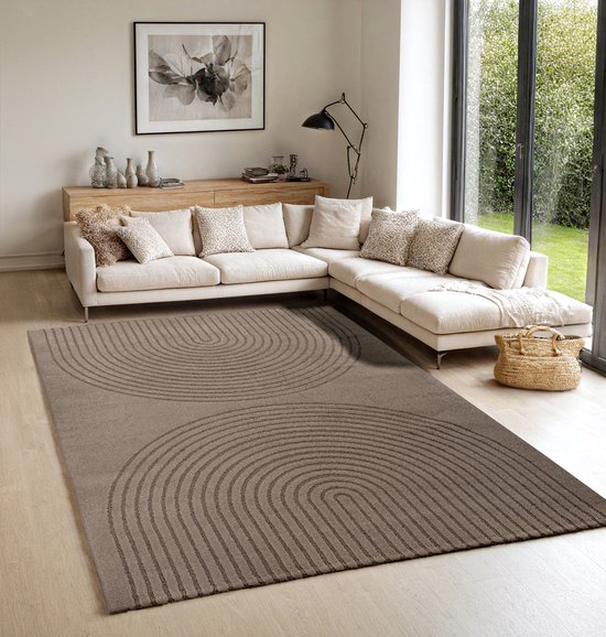 the carpet Elisa – zacht hoogpolig woonkamer vloerkleed, modern design tapijt met geometrisch patroon, bruin, 140 x 200 cm
