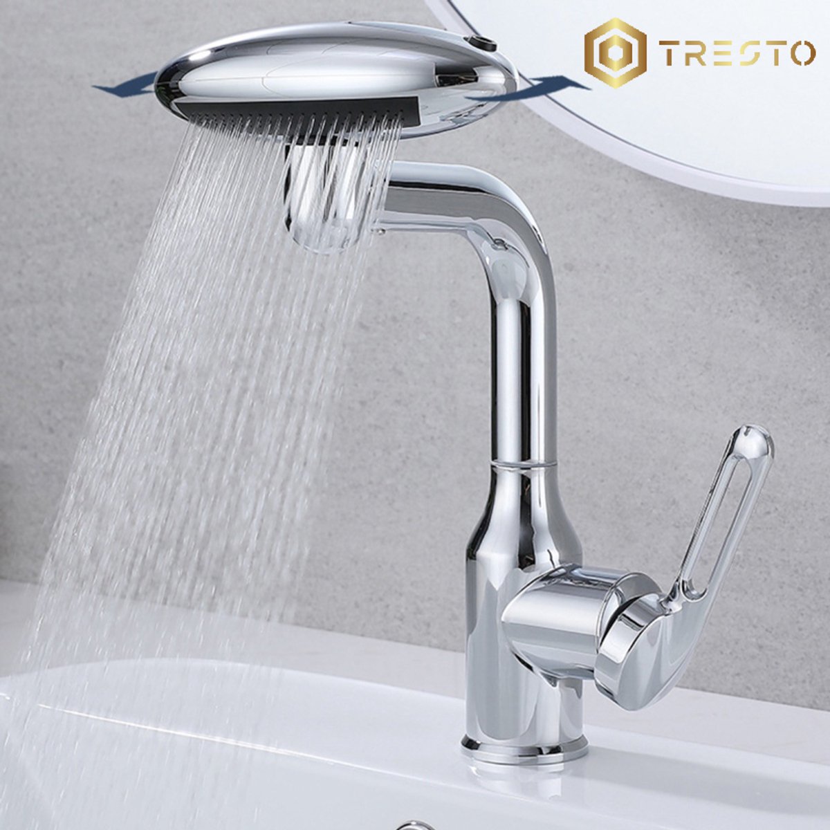 TRESTO - 360° Draaibare Waterval Kraan – 4 Standen Waterstraal – Multifunctionele Wastafelkraan – Warm/Koud Mengkraan – Badkamer Kraan - Chrome