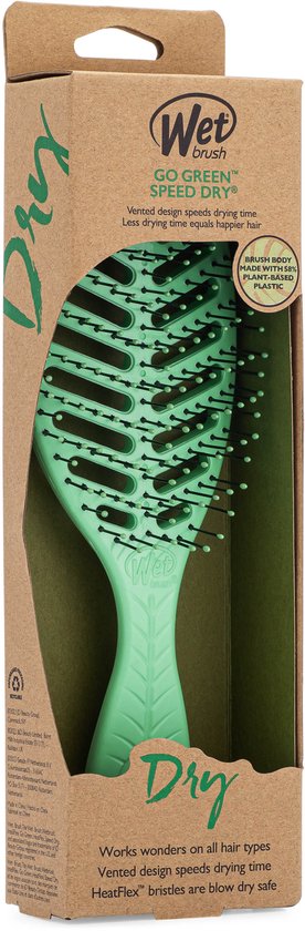 WetBrush Go Green Speed Dry – Green - Sneldrogende Groene Haarborstel – Met Duurzame, Ecovriendelijke Materialen – Vermindert Haarbreuk & Frizz – Geschikt Voor Nat & Droog Haar – Ultra Zachte IntelliFlex® Haren – Voor Elk Haartype – Vegan & Duurzaam