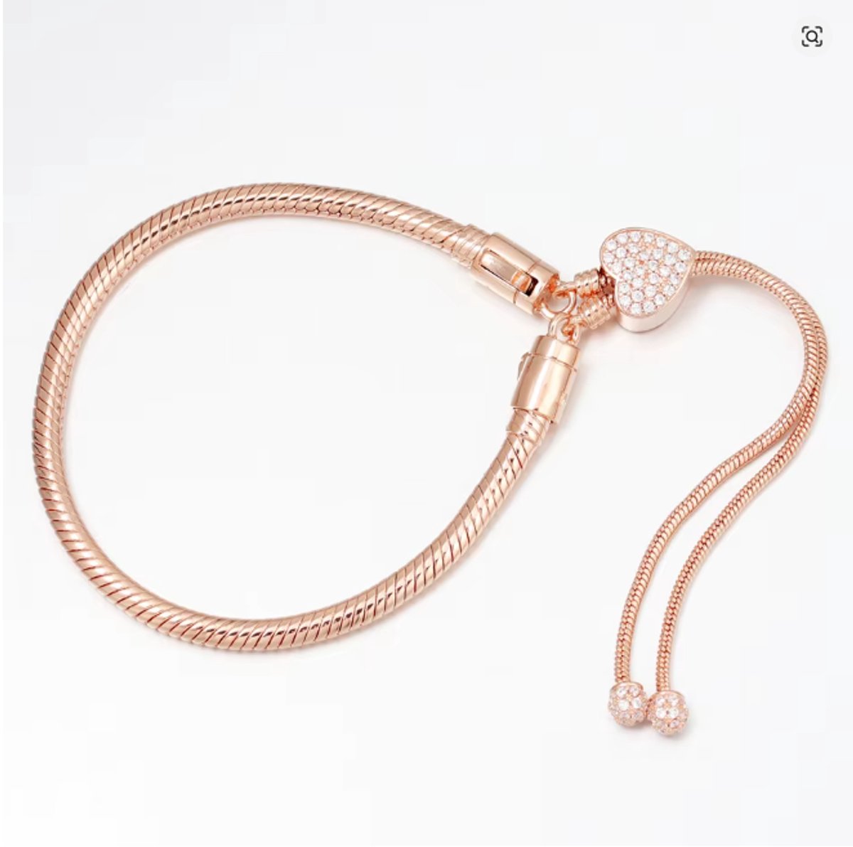 Fler® | Verstelbare Roségouden Bedelarmband dames met Hartvormige Sluiting | Bedelarmband Rosé Goud | 925 zilver | geschikt voor alle populaire bedel collecties (standaard - 3mm) | Elegante dames armband | 19cm | Sinterklaas kado | Kerstcadeau