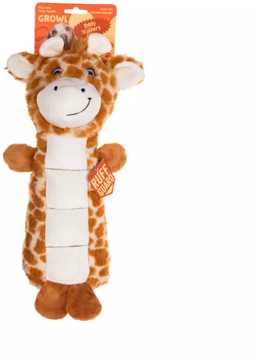 Growl Belly Busters Hondenspeeltje met Pieper - Pluche Hondenspeelgoed - Kauwspeelgoed en Trektouw voor Alle Honden - Ginny de Giraffe
