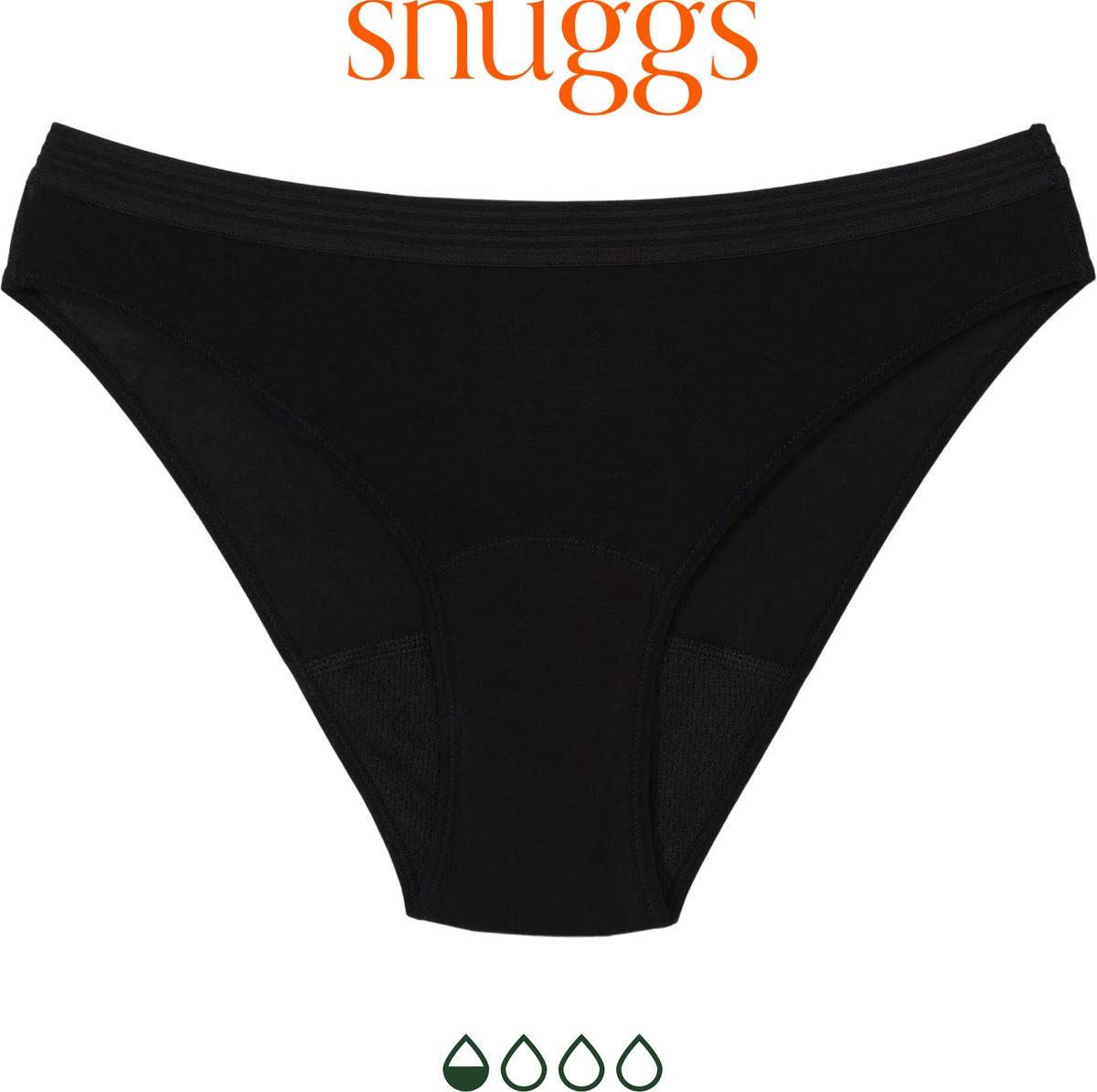 Snuggs Everyday Ondergoed Lichte Absorptie Zwart Panty Liner Zero Waste Maat S