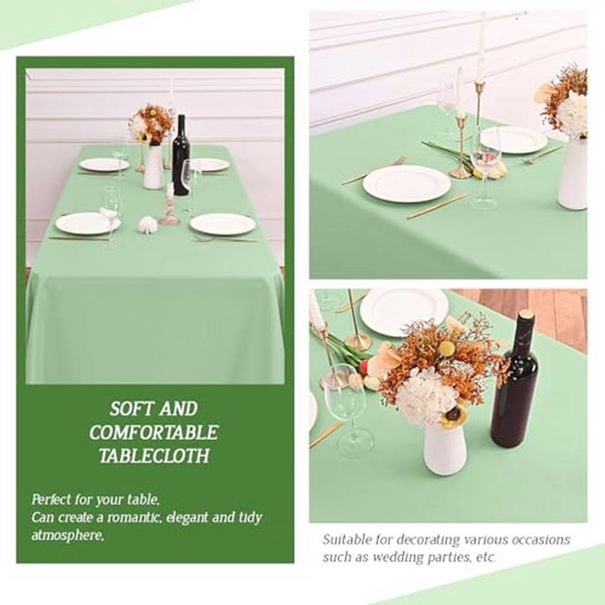 Sage Green Polyester Tablecloth 153x260cm for Weddings and Parties