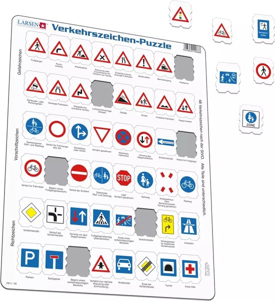 Larsen OB3 Puzzle Panneaux De Signalisation - 48 Pièces, Apprendre Les Signaux Routiers En S'amusant