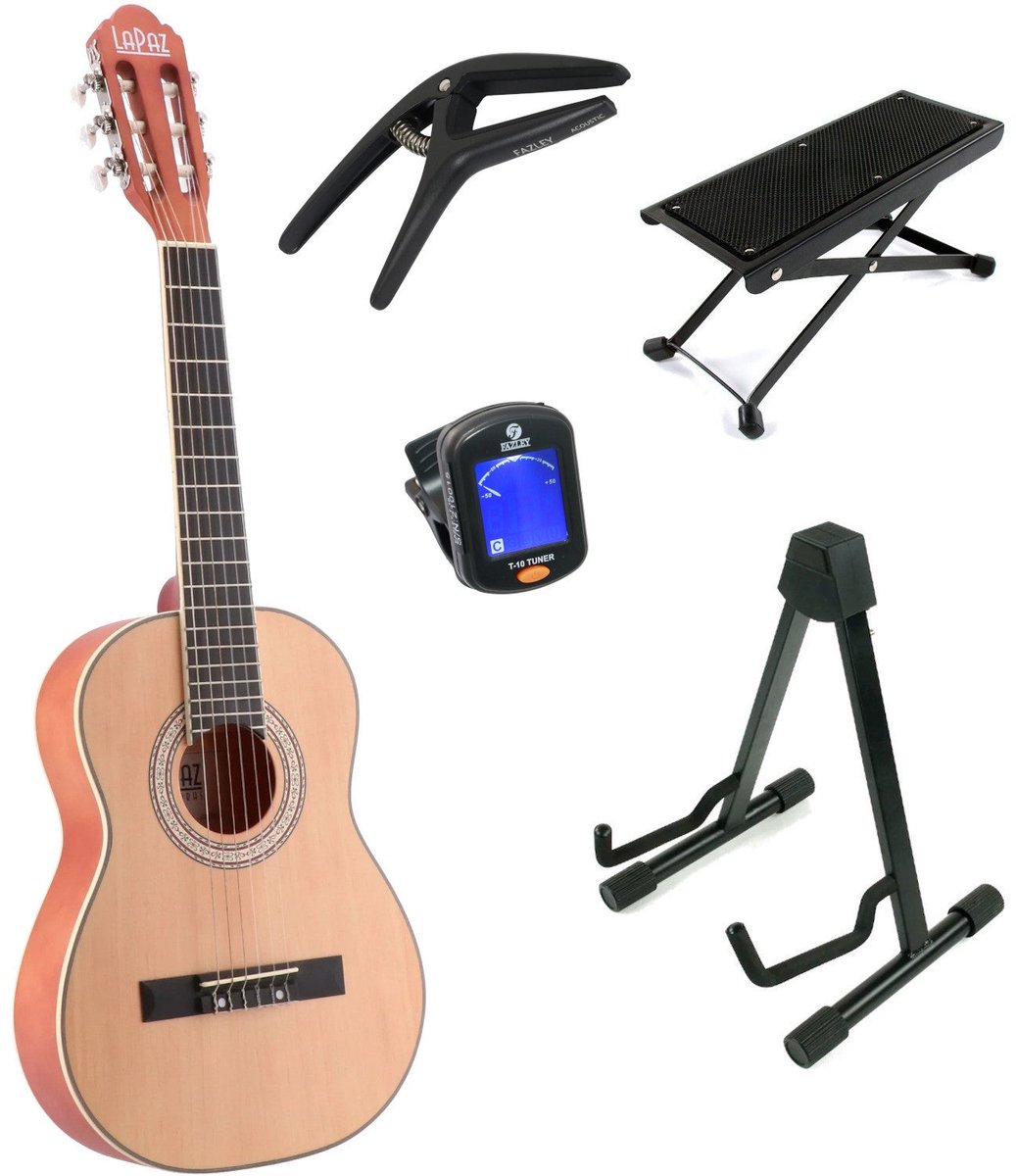 LaPaz C30N klassieke gitaar 3/4-formaat naturel + statief + accessoires
