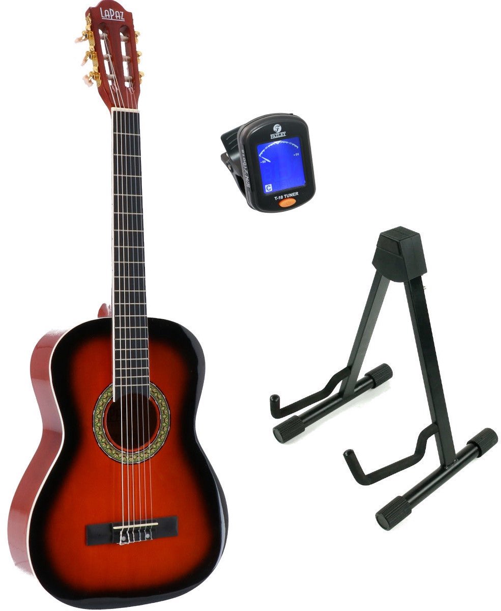 LaPaz 002 SB klassieke gitaar 3/4-formaat sunburst + statief + tuner