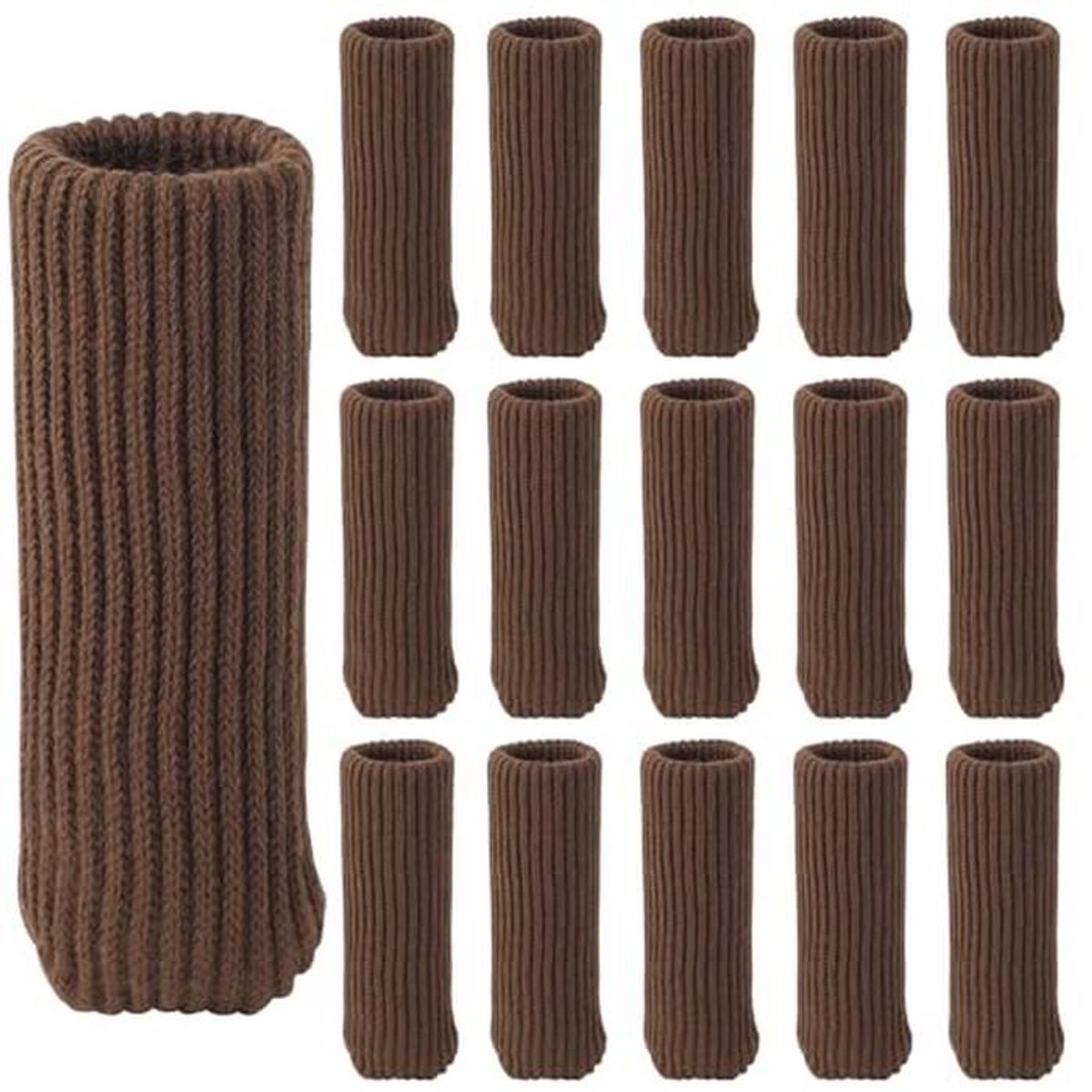 Bruine gebreide stoelpootbeschermers voor hardhouten vloeren - 16 stuks, hoge elasticiteit, dubbele dikte, antislip meubelpads