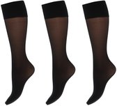 Drie zwarte, doorschijnende kniekousen van Lycra met verstevigde boord.