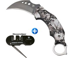 TECQX Inklapbare Mini Karambit - Zakmes - Survival mes - Counter Strike - Grim Reaper - Inclusief messenslijper - Kamperen - Scouting mes - White Skull
