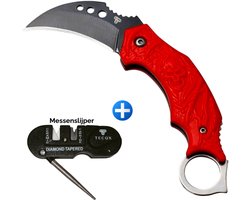 TECQX Inklapbare Mini Karambit - Zakmes - Survival mes - Counter Strike - Grim Reaper - Inclusief messenslijper - Kamperen - Scouting mes - Red Skull