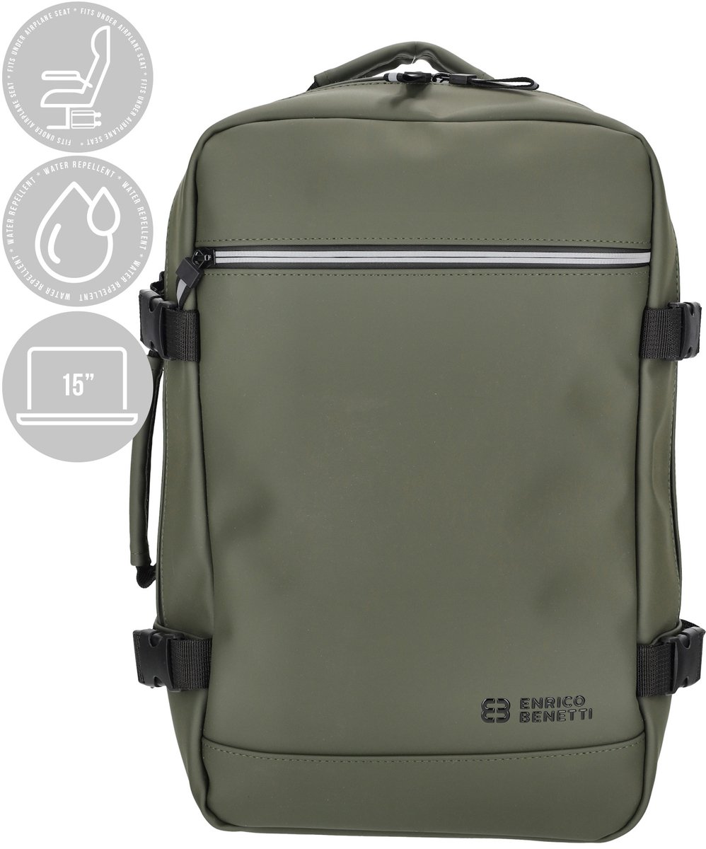 Enrico Benetti Underseater rugzak - Waterproof Cabin Rugzak - Onder de stoel bagage – Ryanair Reistas – 15 inch laptop handbagage – Cabin rugzak 25x20x40cm – 20L - 56010 – Olijfgroen