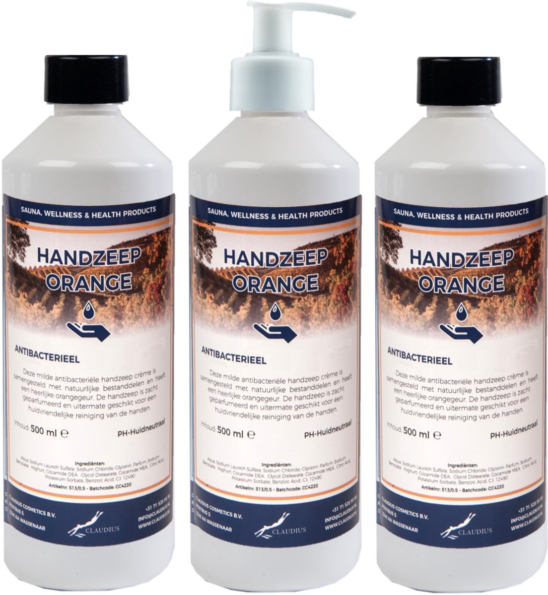 Handzeep Orange 500 ml - set van 3 stuks - met gratis pomp - Voordeelverpakking