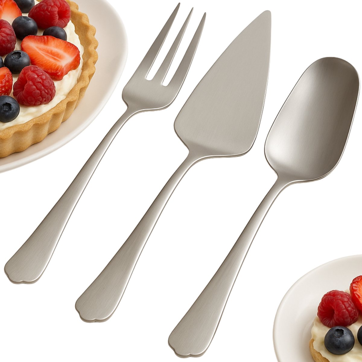 Lomera 3-Delige Serveerset - Roestvrij Staal - RVS Matte - Serveervork - Serveerlepel - Taartschep - Vaatwasserbestendig - Serveerbestek Set - Keuken Serveerset - Tafel Serveerbestek - Hoogwaardige Kwaliteit