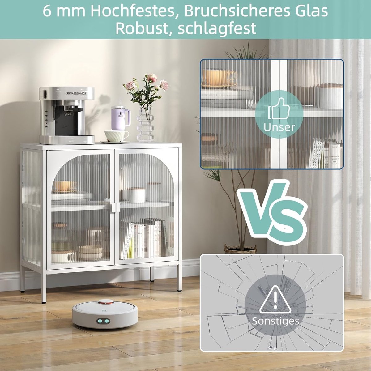 Vitrinekast met Glazen Deuren – - 35x80x80 cm - Wit - – Altameubel Luxe Metalen Dressoir - Medahomestore