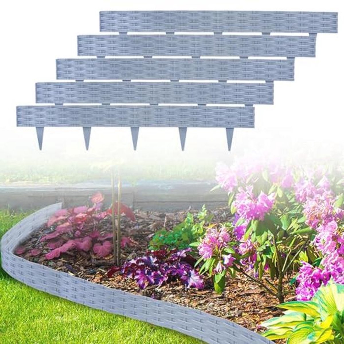 Gazonrand bloembedranding 5 meter buigbare kunststof rotan look