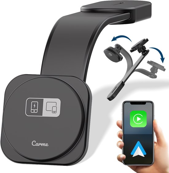 CarMe 4-in-1 CarPlay Dongle met draadloze oplader, MagSafe houder, draadloos CarPlay & Android Auto, USB-A/C