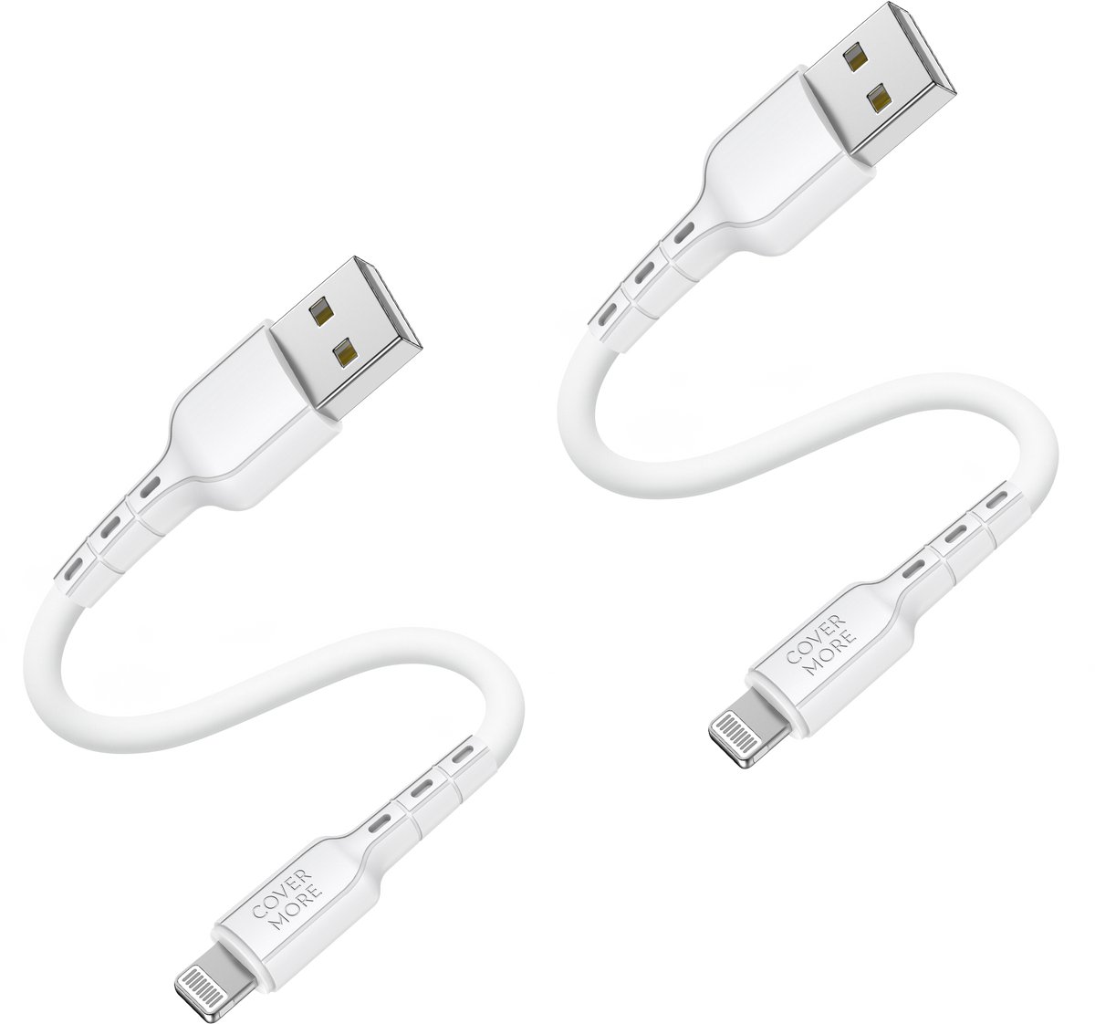 2x usb naar geschikt voor Lightning kabel - Kort - Veilig opladen - Flexibel - Wit