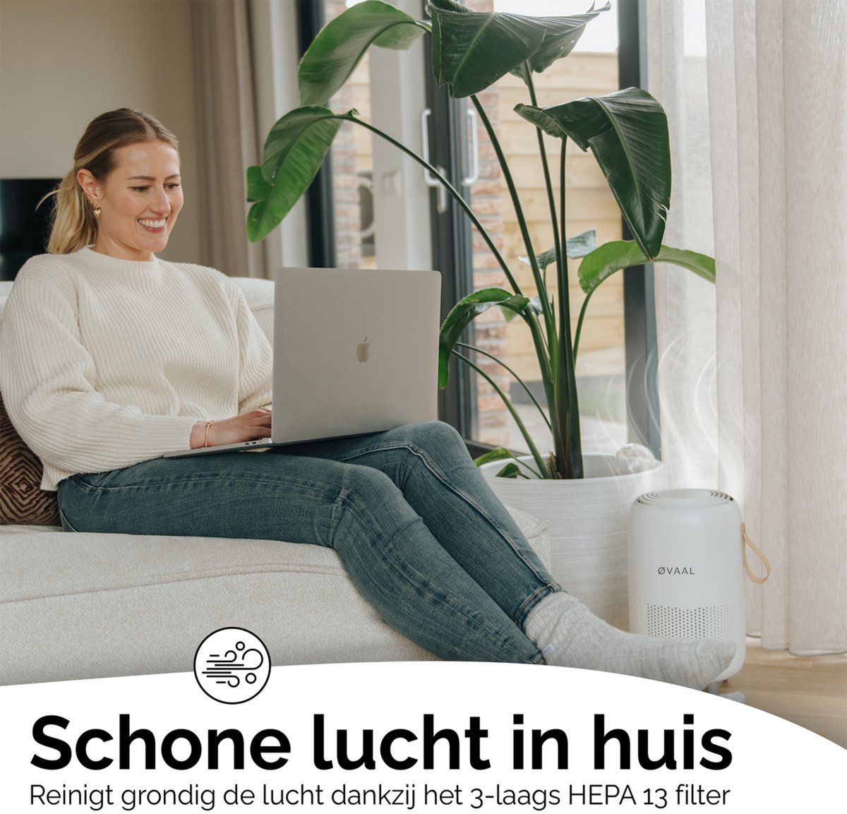 Øvaal Luchtreiniger - Air Purifier - met vervangbaar HEPA13 Filter + koolstoffilter - 250 m³/u - Helpt tegen stof, huisstofmijt, hooikoorts en allergie - Slaapstand en Automatische Stand - Luchtkwaliteit Indicator — afbeelding 2