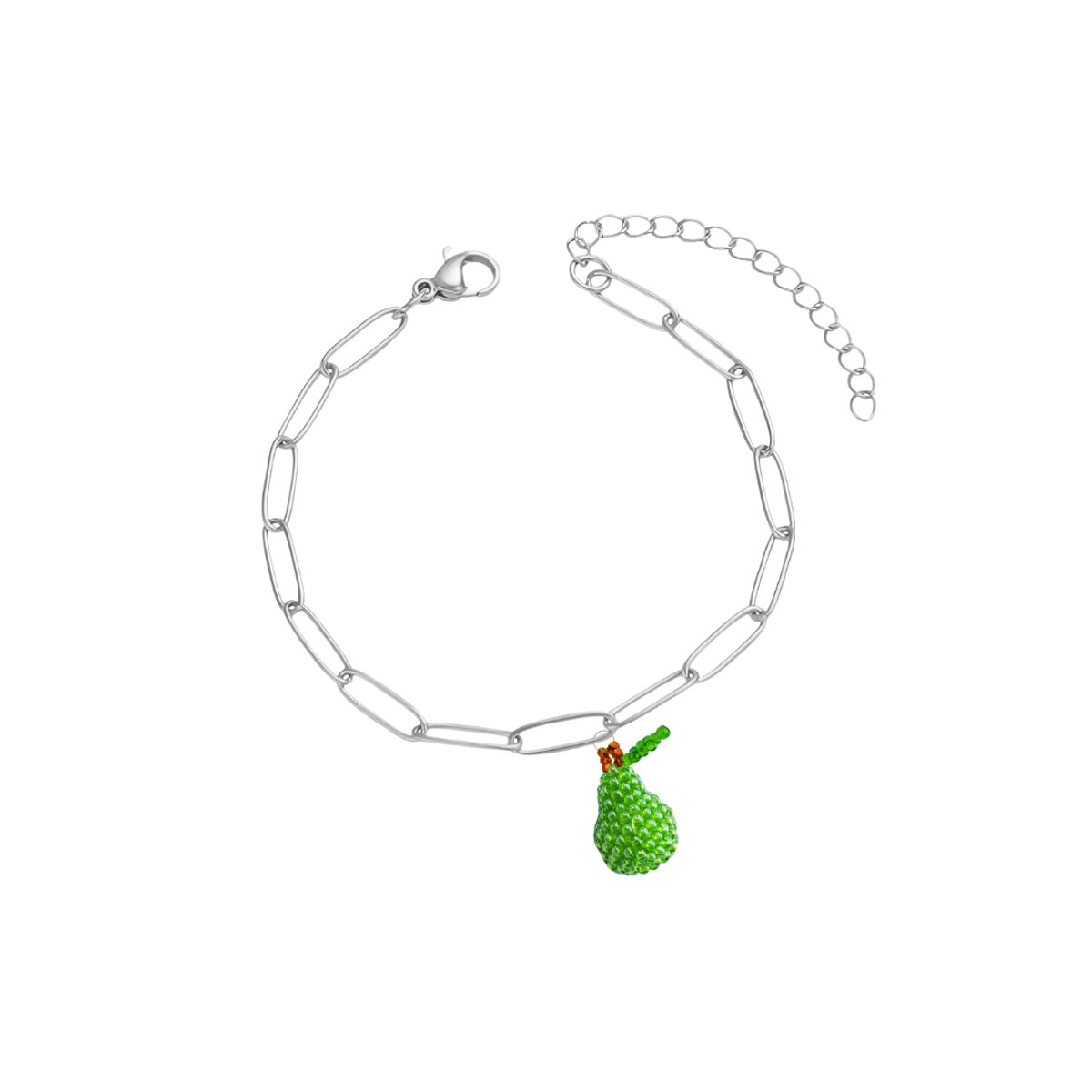 Planet Pink - Armband met fruitbedeltje peer zilver - Stainless Steel - Roestvrij Staal rvs - Waterproof