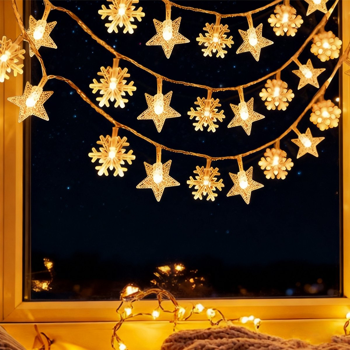 Aigostar 10K4Y - LED Sneeuwvlokken Lichtsnoeren - 5M - 50 LED’s - 8 Modussen Lichtgordijn - Kerstverlichting met Timer - IP44 Waterdicht - Binnen/Buiten voor Kerst, Huwelijk & Feestdecoratie