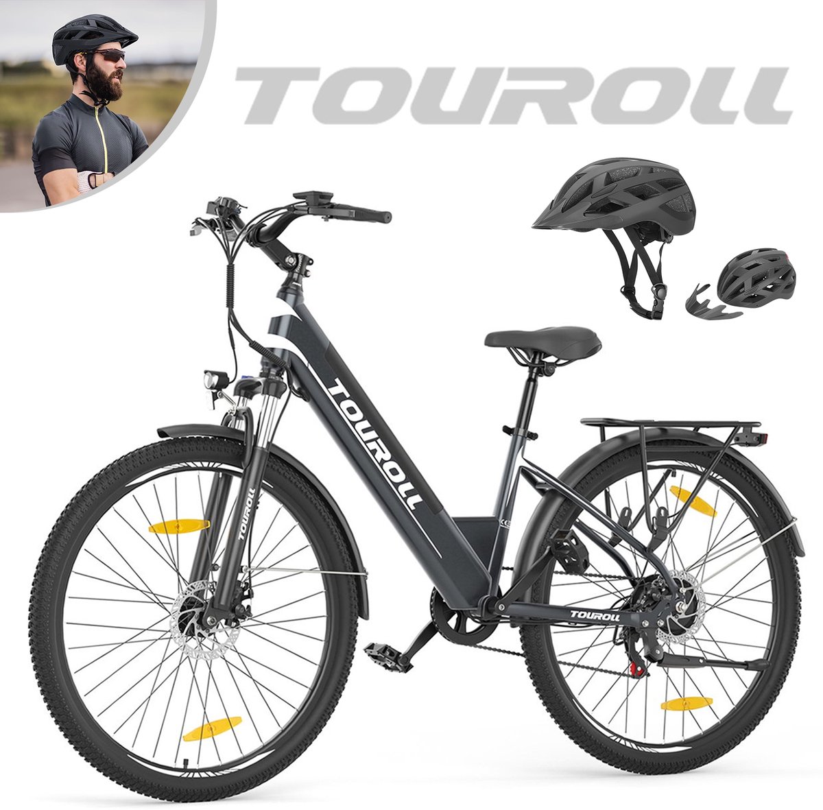 Touroll J1 ST 275 inch Trekking Bike met 250W Motor 36V 15.6Ah Batterij Max 100km Bereik 1.8" LCD Display Shimano 7-Speed Schijfrem - Zwart