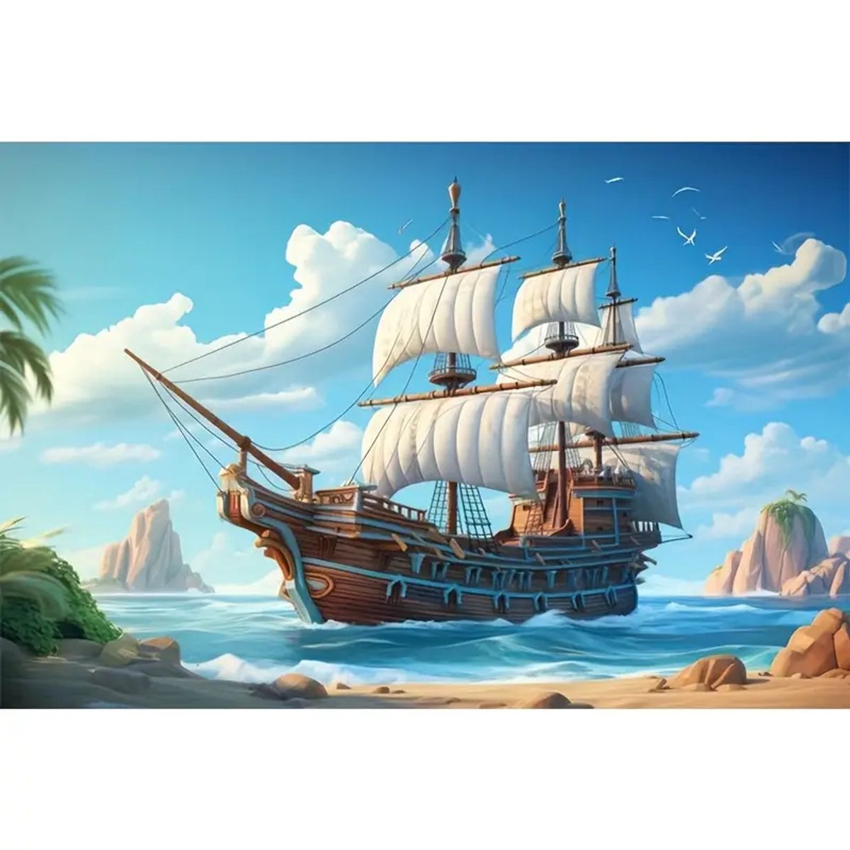 Diamond painting set Groot Schip op Zee 70x40cm