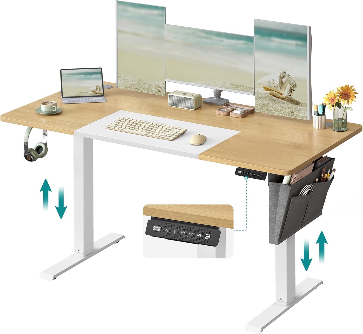 Elektrisch zit-sta bureau AureloLift™ ErgoRise - 140x60 cm - Wit - AureloLift™ ErgoRise 140 – 140x60 - Medahomestore