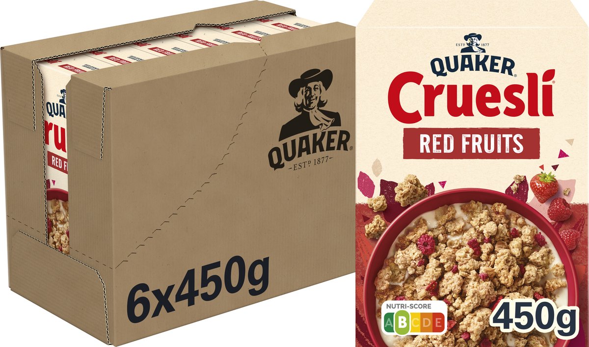 Quaker Cruesli Rode Vruchten - Ontbijtgranen - 6 x 450 gram