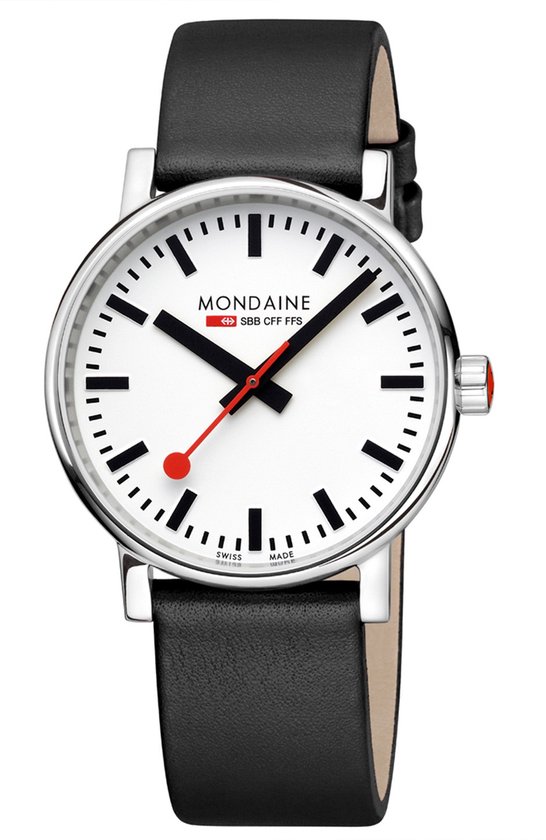 Mondaine MSE.40110.LBV Evo2 Horloge - Stationsklok - Saffierglas - Staal - Zilverkleurig/Zwart - 40 mm breed - Quartz - Gesp - 3 ATM (spatwater)