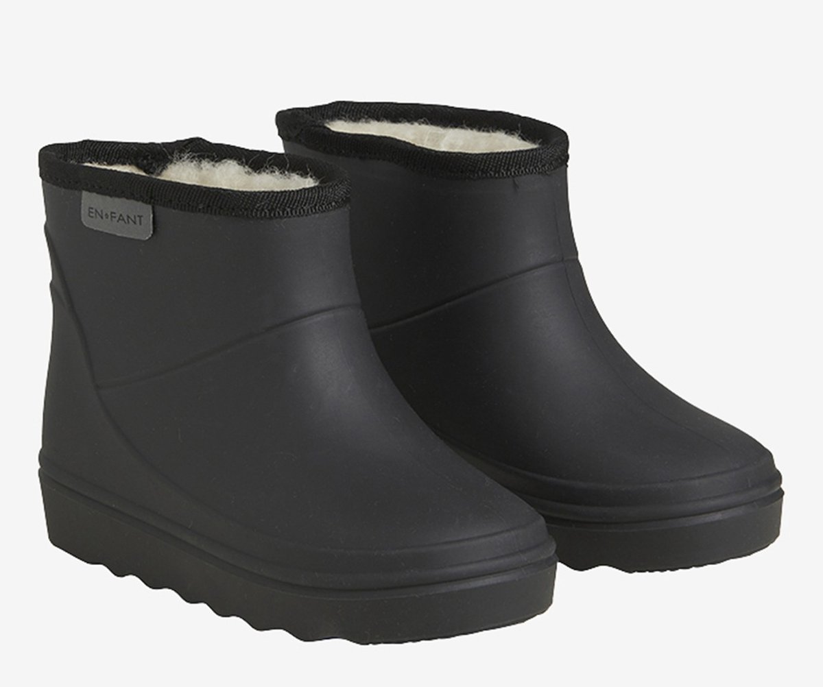 EN FANT - Thermo Boots - Halve Regenlaars - 100% Megol Rubber - ZONDER weekmakers - voering van zachte wol - 6366 - 106 - BLACK - ZWART - (Schoenmaat 24) - Laarzen Maat 25