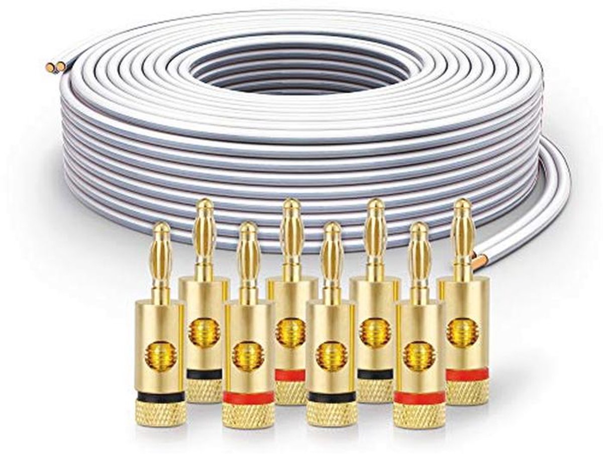 Hifi Luidsprekerkabel 2x2,5mm² - 25m Hoogwaardige Goud Gesloten OFC Koper