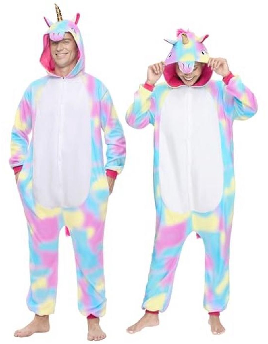 Kleurrijke Eenhoorn Pyjama Overall voor Volwassenen - Plush Kostuum