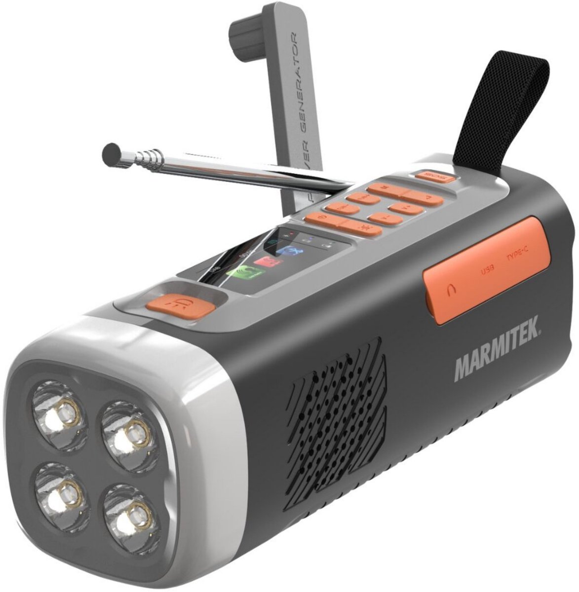 Marmitek RESQ 200 Noodradio – opwindbare en solar radio met DAB+, kleurenscherm en 360° LED-licht – Powerbank 4500 mAh (laden met 10W) – Waterbestendig en robuust – SOS-alarm – Ideaal voor camping, outdoor en noodpakket/noodsituaties