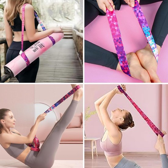 2-delig - Draagriem voor yogamat - Yogariem - Bedrukte riem - Bindriem - Opbergriem - Hulprekriem - Iriserende kleur - 170 x 3,8 cm - Geschikt voor yogamatten, oefeningen en fitness. — afbeelding 2