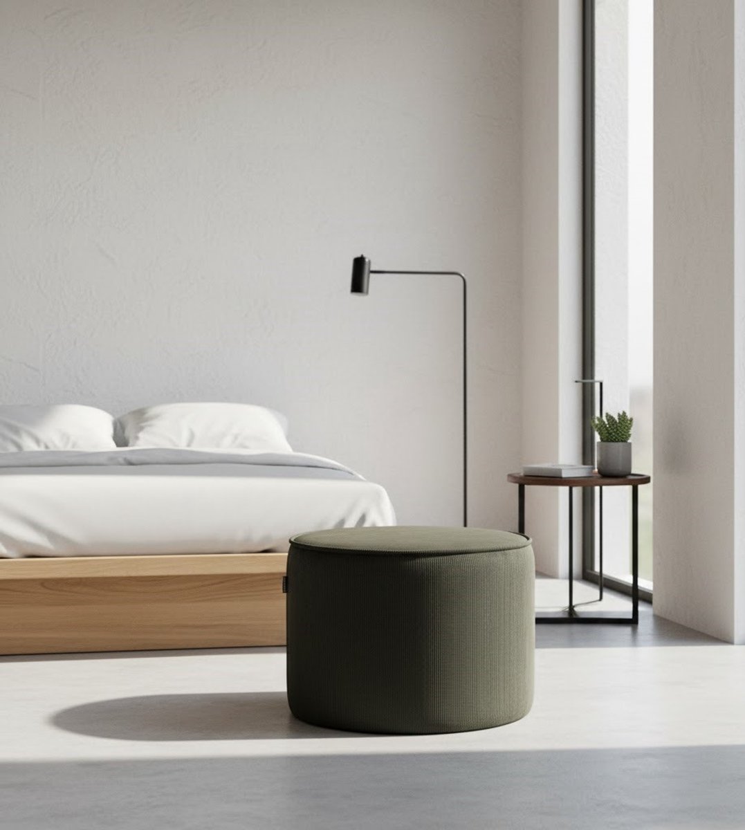 Poef Urban Chic – Ronde Army Ribcord Poef 55x55x40 cm – Altameubel