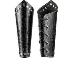 2PCS Genuine Leather Gauntlet Wristband - Medieval Leather Arm Guards - Vintage Rivet Black Lizard Grain PU Leather Archery Bracers - Adjustable Arm Armor Cuff voor Halloween Cosplay