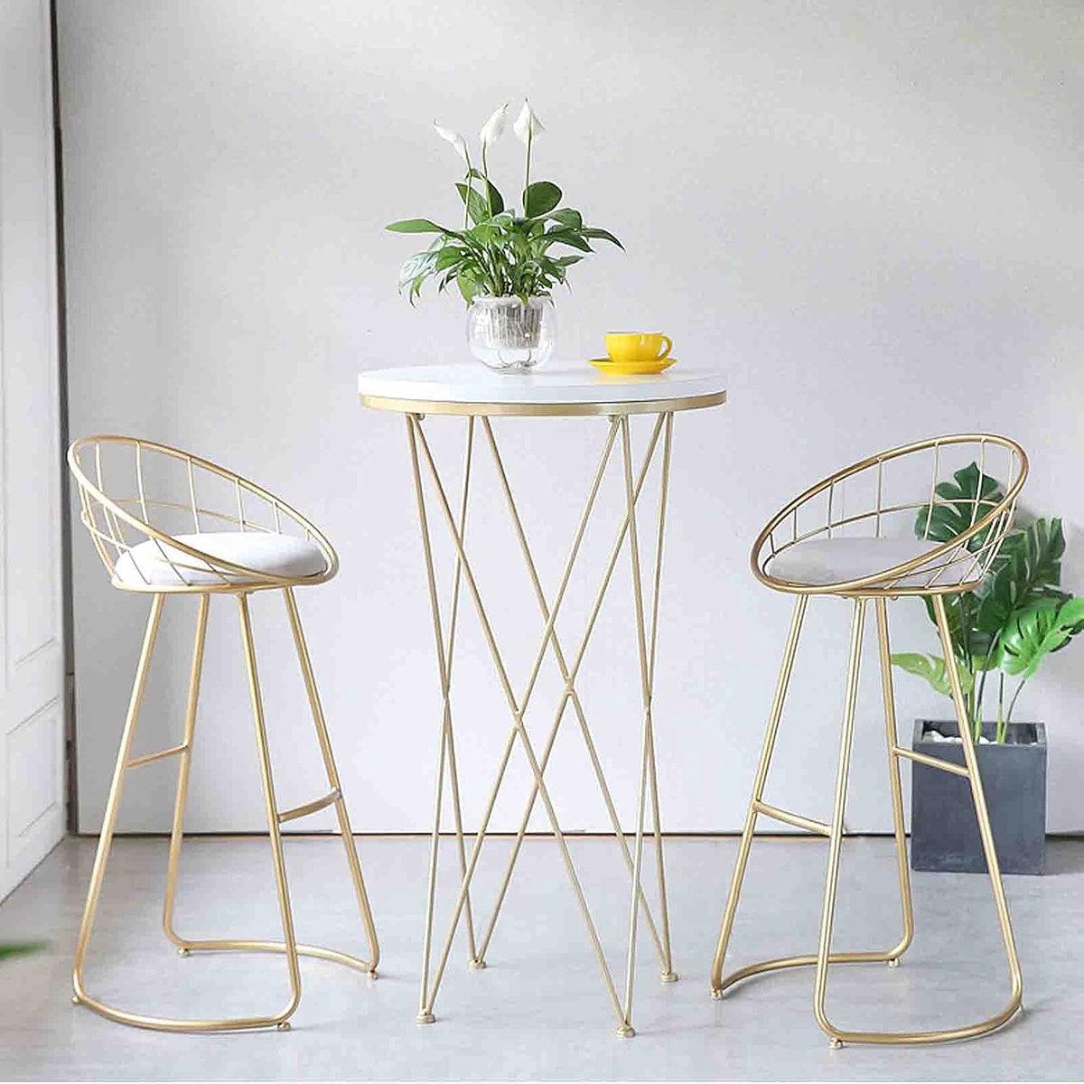 Set van 2 Design Barkrukken met Rugleuning - fluweelschorskasten goud metalen voetensteun onderstel - Medahomestore