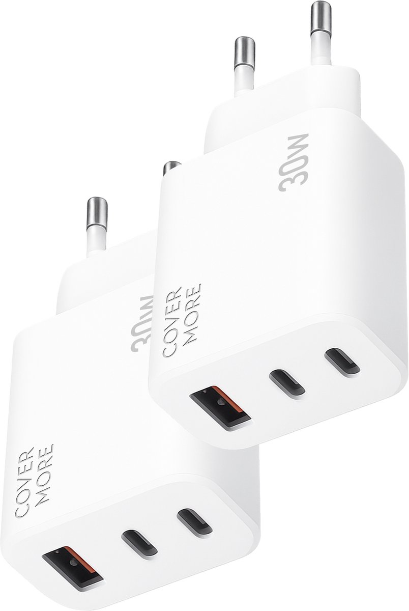 3 poorts usb C adapter 30w - Snellader - Oplader - Met 2 usb C en usb A poorten - Voor smartphone, tablet, laptop snelladen - Wit