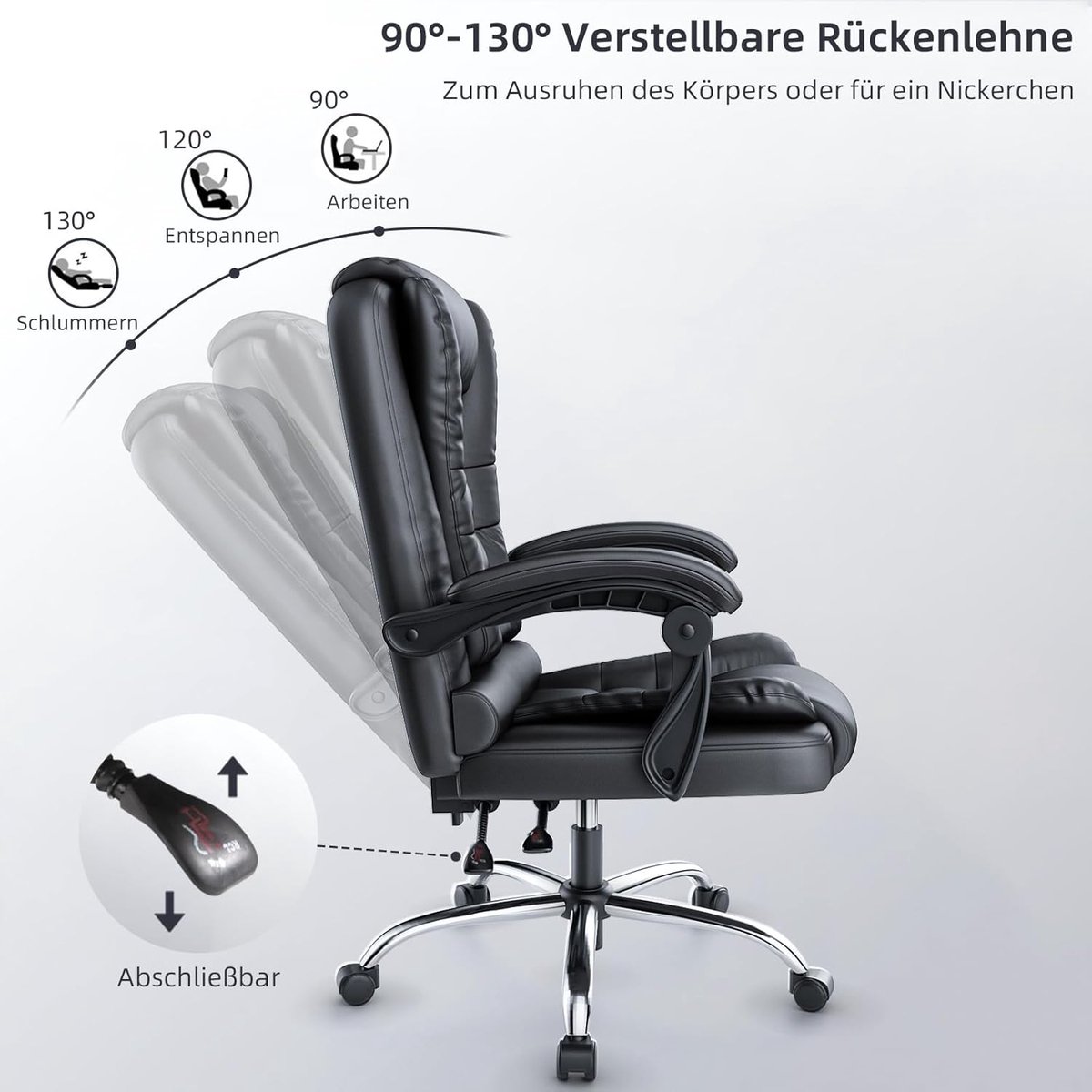 Executive Ergonomische Bureaustoel PU-Leder, Hoge - Zwart - PU-Leder, Hoge Rugleuning, In Hoogte - Medahomestore