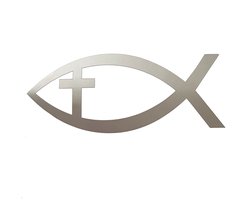 Ichtus vis met kruis sticker - 14x6cm - Zilver - topkwaliteit avery autoreclame folie