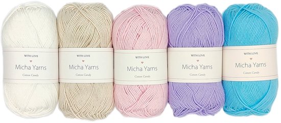 Micha Yarns - 5 bollen haakkatoen pakket - 100% katoen haakgaren - 5 x 50gram - Cotton Candy - Baby Pastel (003)