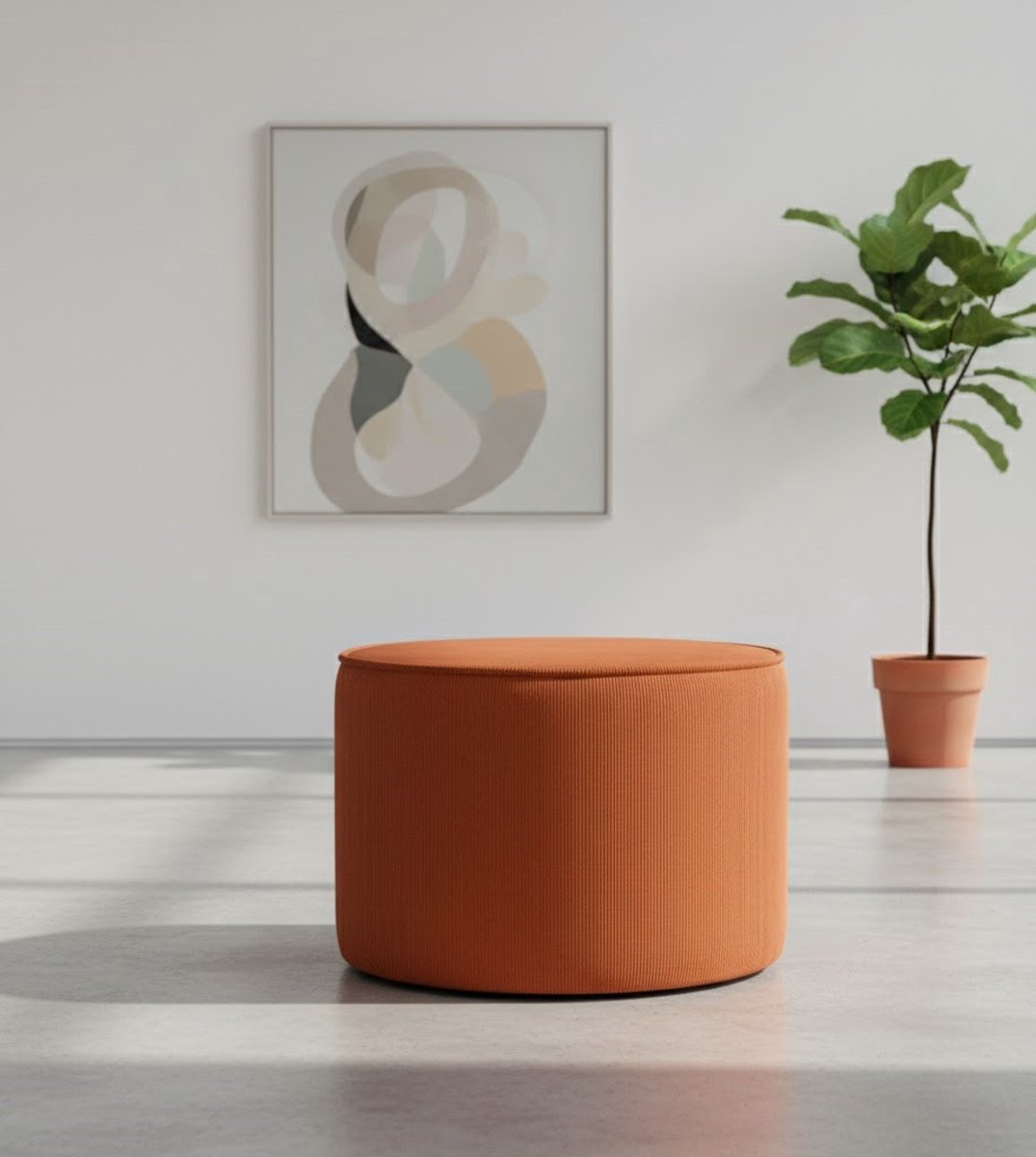 Poef Oslo – Ronde Ribcord Poef 55x55x40 cm – Comfortabel Zit- en Voetenbankje – Altameubel