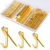 Gouden fotohaken, fotohangers, set (110 stuks), stalen haken en